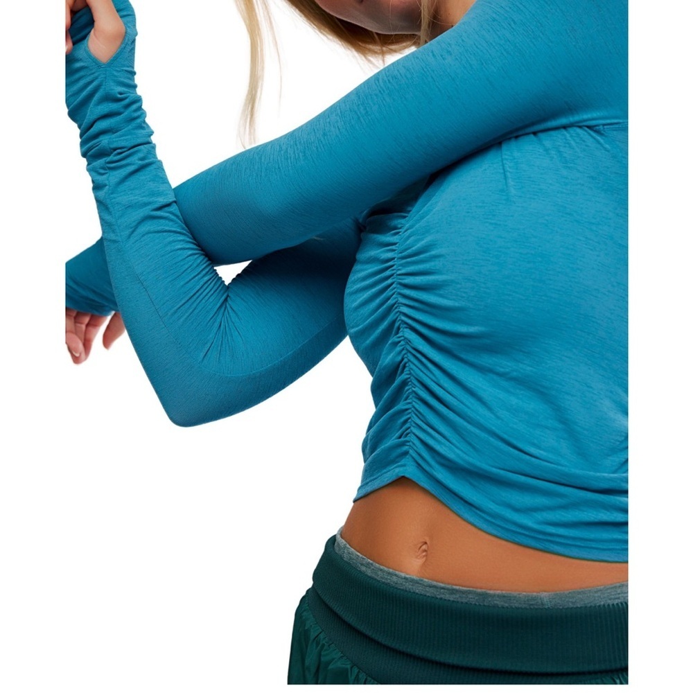 Free People Movement Tempo Long Sleeve Ruched Top Teal Large - Picture 2 of 7